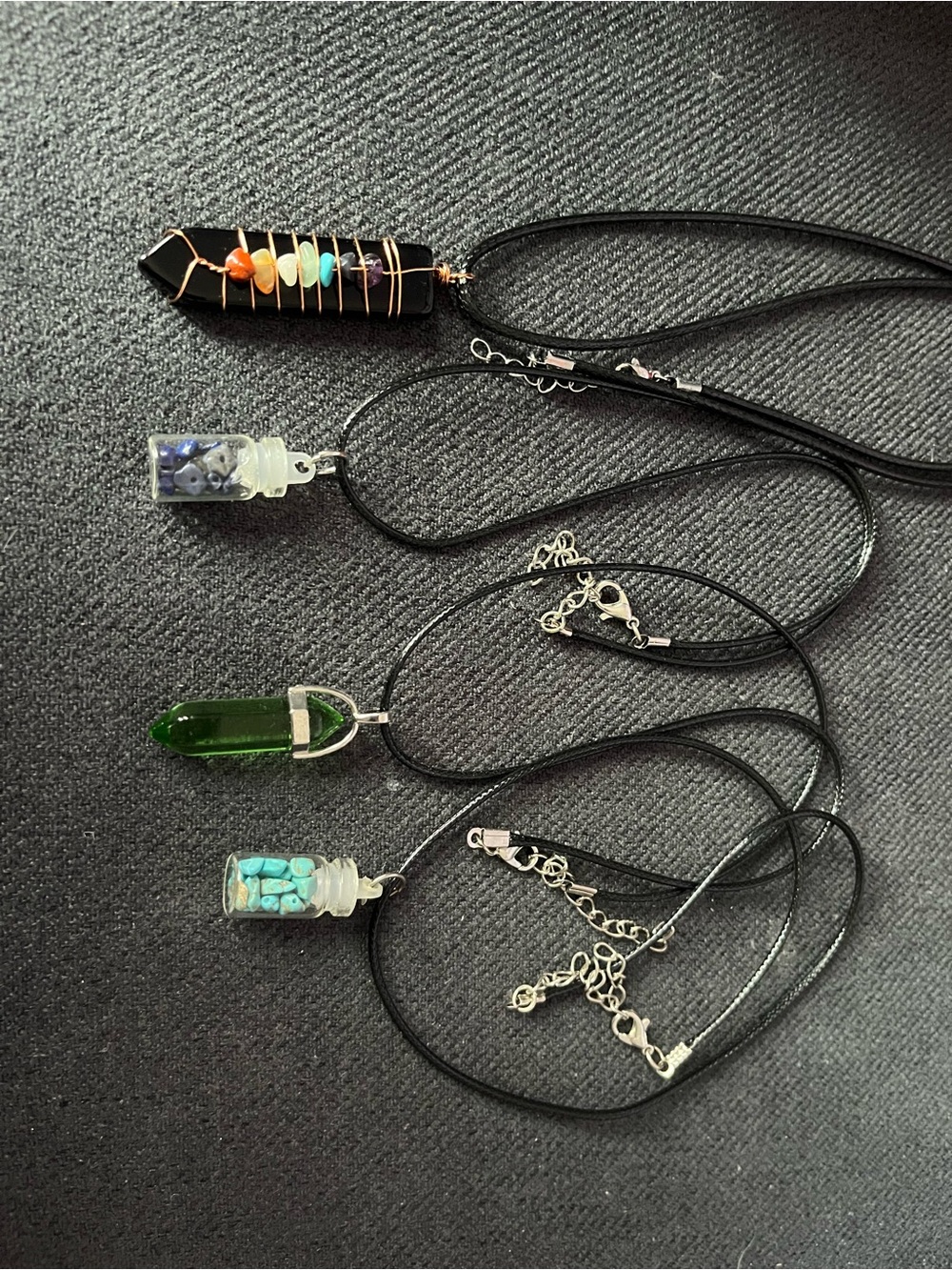 Crystal Pendant Necklaces - Black Cord - Multicolor Accents